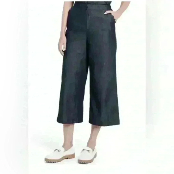 Kika Vargas Indigo Wide Leg Cropped Pants with Scalloped Pocket Size 8- NWT - Picture 1 of 13